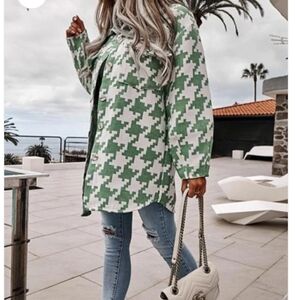 Blue Zone Boutique Extra Large Houndstooth Shacket Jacket NWOT XL